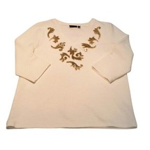 Onque Casual Textured Cream Top w Gold Sequin Design Size XL New With Tags - £25.19 GBP