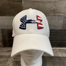 Under Armour Hat Mens L/XL White American Flag Logo Fitted Stars Stripe USA - $16.83