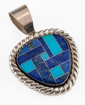 Carolyn Pollack Sterling Silver Turquoise &amp; Lapis Inlay Pendant 13.3gr - $125.92