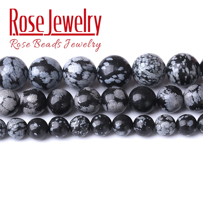 A+ Natural Black Snowflake Obsidian Stone Beads For Jewelry Making Round Loose - £10.76 GBP+
