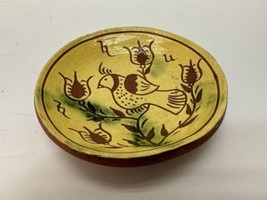 Breininger Redware Pottery Decorative Small 4 Inch Dish Bird and Flowers - £37.47 GBP