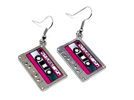 Cassette Tape Earrings Hey DJ 80s 90s Funky Cute Kitsch Retro Cool Fun Novelty - £4.23 GBP