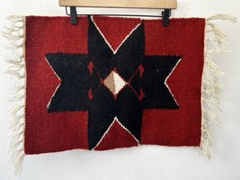 El Paso Saddle Blanket Co 100% Wool Native American Weaving Tapestry Black Red - £44.04 GBP