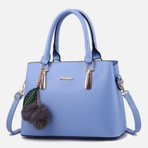 Leather Sky Blue Handbag Tote Shoulder Bag Crossbody Purse Gold Tone Har... - $13.86