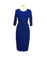 EILEEN FISHER Adriatic Blue Viscose Jersey Gray Belted Knee Length Dress - $149.78 CAD
