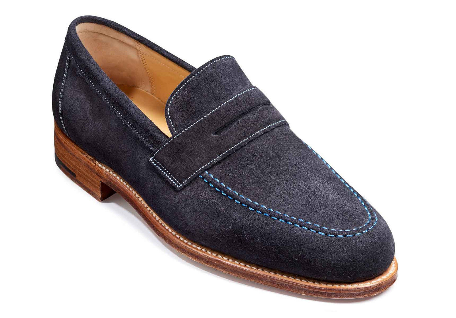 Men's Navy Blue Color Penny Loafer Slip On Suede Leather Handmade Shoes US 7-16