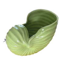 Rare Coastal Large Lime Green Sea Shell Vase Planter Ceramic Scroll Ribbed Beach - £35.77 GBP