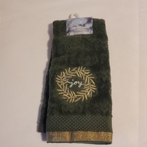 St Nicholas Square Christmas Traditions Bath Fingertip Towel Green Joy Gold Trim - £5.50 GBP