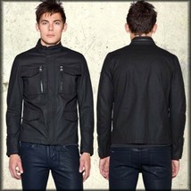 Kill City Lip Service Military Faux Leather Men Zipper Button Jacket Black XL-2X - £83.87 GBP
