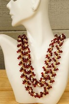 Vintage Costume Jewelry Dark Red &amp; Faux Pearl Gold Tone Beaded Necklace 36&quot; - $19.79