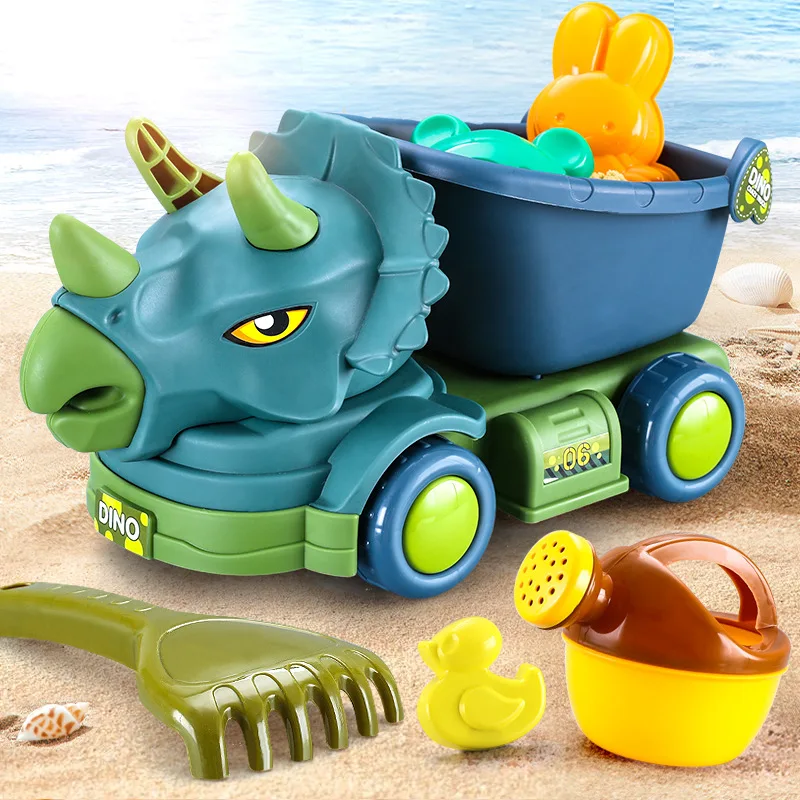 Summer Seaside Beach Toy Engineering Car Set Baby Beach Game Toy Dinosau... - $26.24
