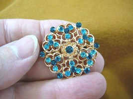 (bb601-30) blue rhinestone crystal filigree clover flower gold tone brooch pin - £12.77 GBP