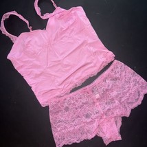 Victoria&#39;s Secret M CAMI SET TANK+PANTY modal lace PINK bright hibiscus ... - £54.50 GBP