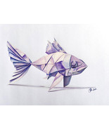 Pencil Drawing of a Origami Fish - Digital Print - $15.00