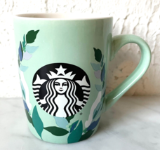 Starbucks Mint Green Mermaid Logo &amp; Leaves Mug - 2020 Starbucks Coffee Cup 10 oz - £9.67 GBP