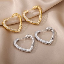 Zircon Geometric Earrings Hoop Earrings for Women Stainless Steel Silver Color E - £10.36 GBP