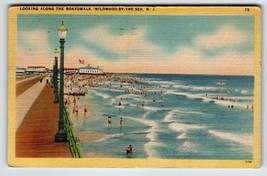Postcard Wildwood By The Sea New Jersey Boardwalk Beach Ocean Linen Vint... - $12.83