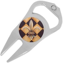 Checkered Fleur De Lis Golf Ball Marker Divot Repair Tool Bottle Opener - £9.37 GBP