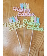 3 Vintage Plastic Pink Purple Yellow EASTER Cake Cupcake PICK TOPPER Bunny - $28.89 CAD