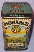 Vintage Monarch Green Tea Tin 8 Oz Hinged Lid with Lion - £19.66 GBP