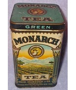 Vintage Monarch Green Tea Tin 8 Oz Hinged Lid with Lion - £19.71 GBP