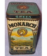 Vintage Monarch Green Tea Tin 8 Oz Hinged Lid with Lion - $34.23 CAD