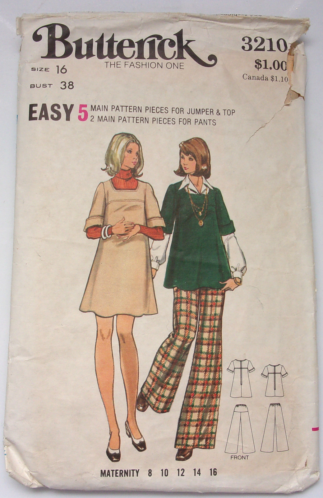 Vintage Butterick Misses’ Maternity Jumper Top &amp; Pants Size 16 #3210  - $5.99