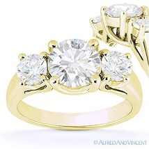 Round Cut Forever Brilliant Moissanite 14k Yellow Gold 3-Stone Engagement Ring - £706.98 GBP+