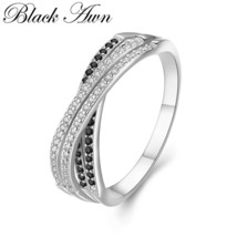 Black Awn 2021 New 925 Sterling Silver Engagement Rings for Women Black Spinel J - £13.28 GBP