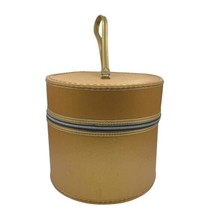 Wig Hat Box Round Gold Brown Vinyl Case Handle Zip w Fleur de Lis Design... - £58.80 GBP