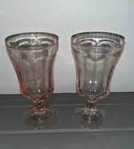 Vtg Pink Indiana Glass Depression Footed Water Wine Goblets Madrid Patte... - $42.22 CAD