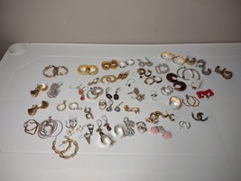 Lot Of Over 50 Pairs Of Earrings Mostly Hoops - £27.94 GBP