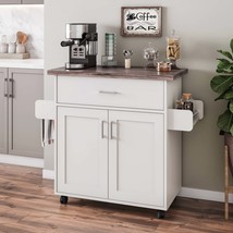 Rolling Kitchen Island Cart, Drawer &amp; Doors, Adjustable Shelves, Black - $159.99