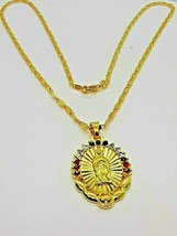 18 k Gold Plated Crystal Diamond Virgin Mary Prayer Necklace w/ 3 Stones - $13.99