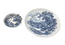 Enoch Wedgewood Dinner Plate 10&quot; and Fruit Dish 5.25 Countryside Blue Wh... - £21.08 GBP