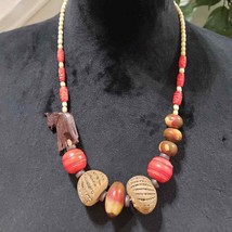 Womens Vintage Native Wooden Beaded Statement Necklace - £22.37 GBP