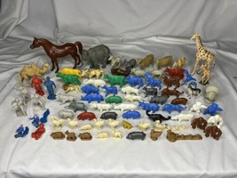 Vintage Lot of Toy Plastic Farm Zoo Animals Reptile Mammals People 80 Pi... - $29.70