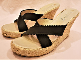 Michael Kors Wedge Slide Sandals Sz-9.5 Black Leather - £23.89 GBP