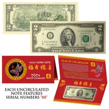 2024 Lunar Chinese New YEAR of the DRAGON Lucky US $2 Bill w/Red Folder ... - £10.27 GBP