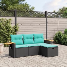 4 Piece Patio Sofa Set with Cushions Black Poly Rattan - $7,626.61 MXN