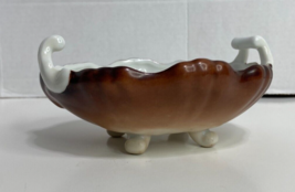 Footed Shell Shaped Dish / Bowl with Handles, Brown / White - Ceramic - £17.59 GBP