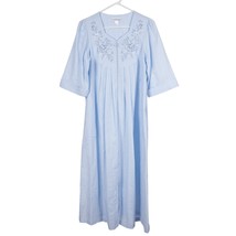 Miss Elaine Robe Housecoat S Womens Full Zip Blue Embroidered Short Sleeve - £20.51 GBP