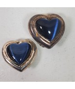 Vintage Clip Earrings Hearts Blue w/ Silver Tone Edge .75 Inch - $23.30 CAD