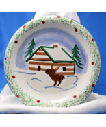 Moose Cabin Plate Hanging Device Linen &amp; Things 8&quot; Decorative Green Red ... - £7.66 GBP