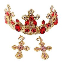 Elegant Western Style Retro Gold Plated Wedding Head Crown with Ear Ring Set