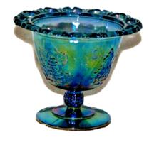 Indiana Compote Dish Purple/Blue Iridescent Amethyst Carnival Glass Grap... - £15.85 GBP