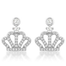 Precious Stars Silvertone Cubic Zirconia Dangling Crown Earrings - £17.30 GBP