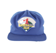 Vintage 70s #1 Baseball Fan Patch Spell Out Trucker Hat Blue Mesh Snapback USA - £22.54 GBP