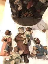 Sarah&#39;s Attic Black Heritage Figurine Santa with Children &amp; Fireplace Christmas - £84.99 GBP
