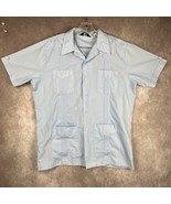 Vintage Premier Guayabera Shirt Men&#39;s L Blue Cuban Camp Short Sleeve But... - $33.47 CAD